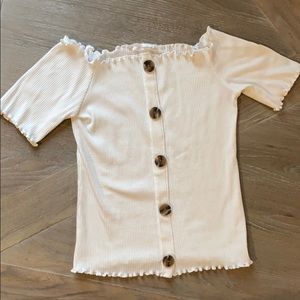 Off the shoulder button down crop top